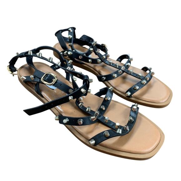 Steve Madden Shoes - Steve Madden Womens Size 7.5 Black Studded Sandal Open Square Ankle Strap Shoes